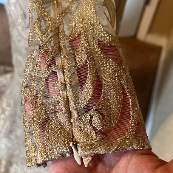 Gold Embellished Long Sleeve Gown - Picture 4 of 8